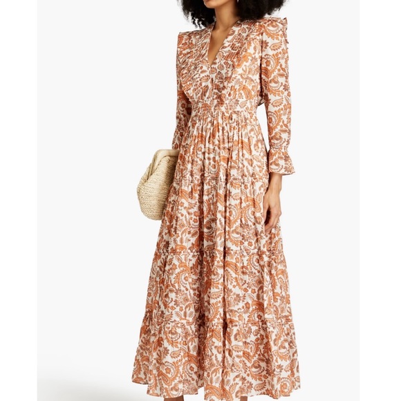 NWT Maje Orange and White Floral Maxi Dress - Picture 1 of 7